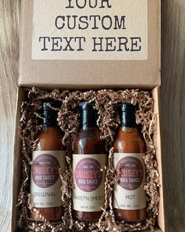 custom text to personalize bbq sauce gift set