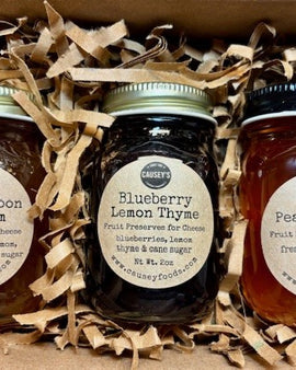 gourmet gift box with blueberry lemon thyme peach bourbon cardamom and peach pepper