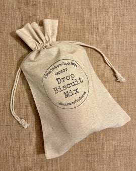 drop biscuit mix in cloth bag farmhouse style packaging causey foods
