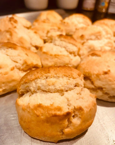 golden brown drop biscuits baked from easy biscuit mix fresh from oven
